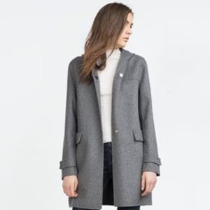 Zara Grey Gray Handmade Wool Hooded Coat Jacket